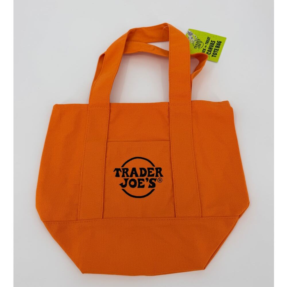 Trader Joe's Trick or Treat Mini Canvas Tote Bag Orange Halloween 2025 NWT